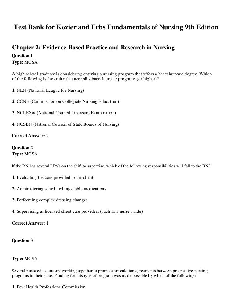 Test Bank For Kozier And Erbs Fundamentals Of Nursing 9th Edition 