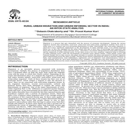 RURAL-URBAN MIGRATION AND URBAN INFORMAL SECTOR IN INDIA: AN INTER-STATE ANAL...