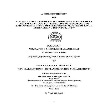 “AN ANALYTICAL STUDY OF PERFORMANCE MANAGEMENT SYSTEM AS A TOOL FOR EFFECTIVE...
