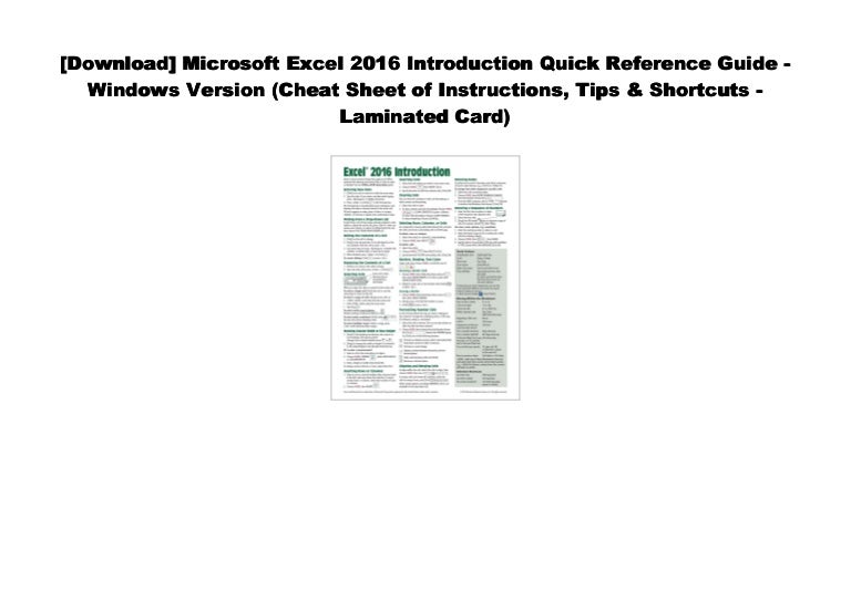 [#PDF~] Microsoft Excel 2016 Introduction Quick Reference Guide - Win…