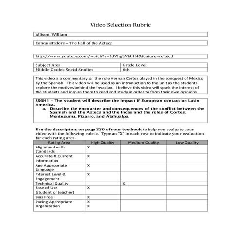 Downs standards based videos