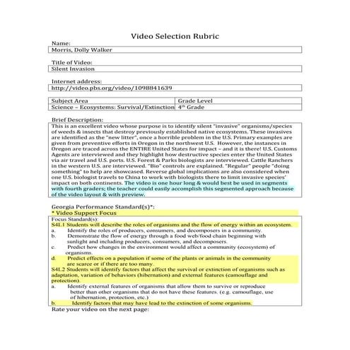 Downs videoselectionrubric