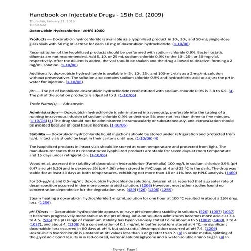Injectable Drug : Compatibility Information of Doxorubicin HCl | PDF