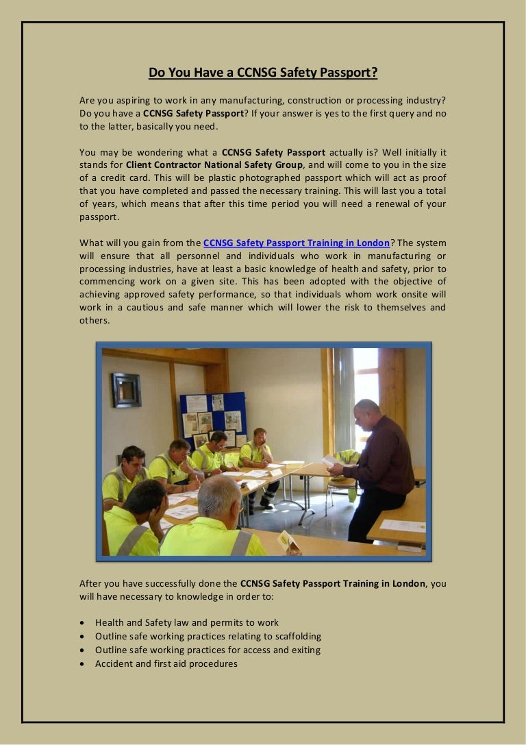 Do You Have a CCNSG Safety Passport?