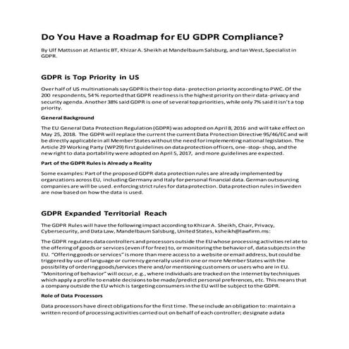 Do You Have a Roadmap for EU GDPR Compliance? Article
