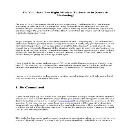 Do You Have The Right Mindset To Survive In Network Marketing?