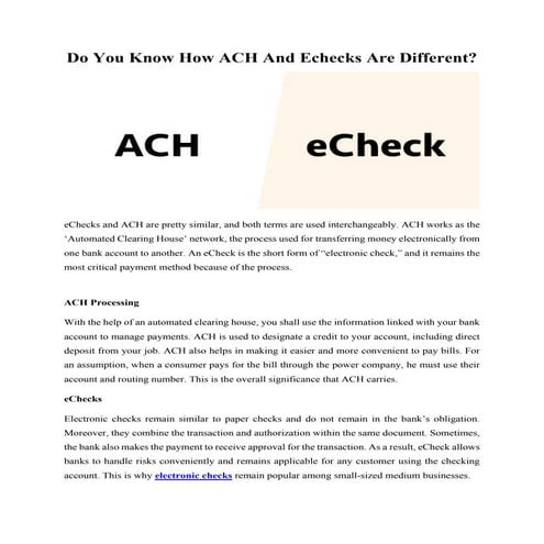 Do You know How ACH And eChecks Are Different | PDF