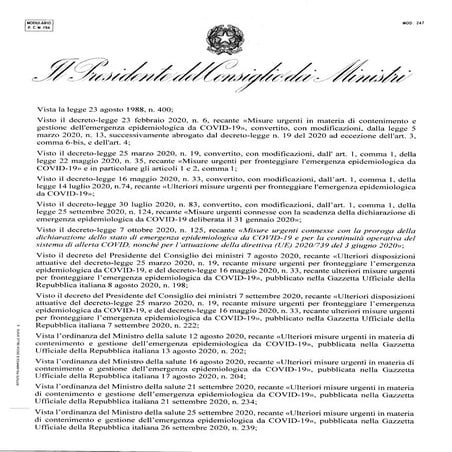 Il Dpcm del 13 ottobre 2020