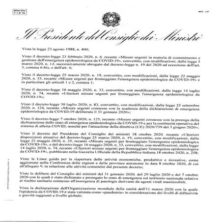 Il Dpcm del 24 ottobre 2020