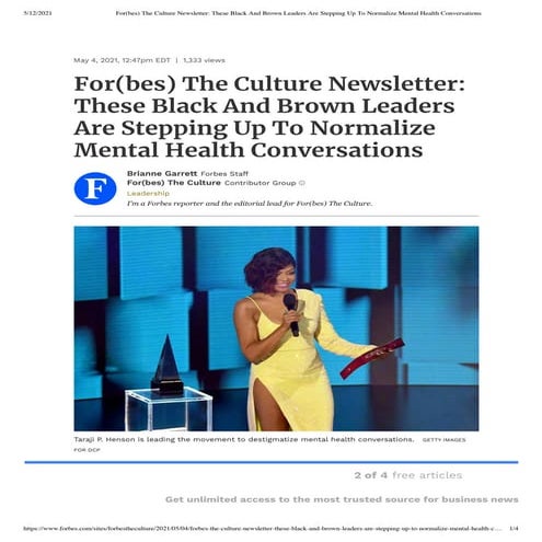 Desiree Peterkin Bell in Forbers; The Culture News Letter