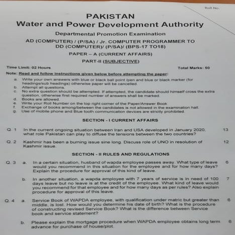 Dpe from ad (com) to dd(com) bps 17 to 18 for pepco officers rules past papers