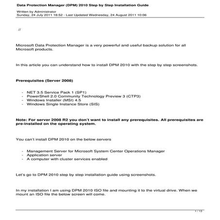 Dpmstep by-step-installation-data-protection-manager | PDF