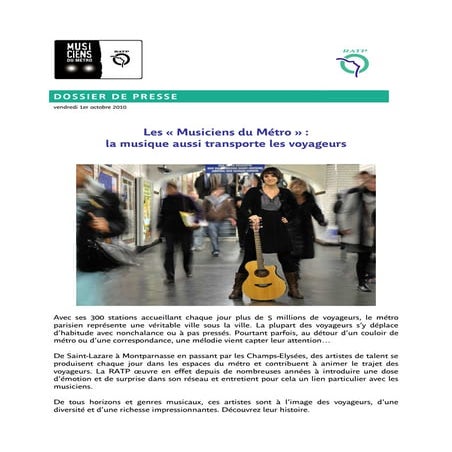 RATP Brochure Musiciens du Metro