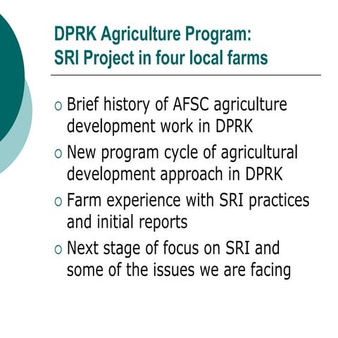 1006 DPRK Agriculture Program: SRI Project in four local farms