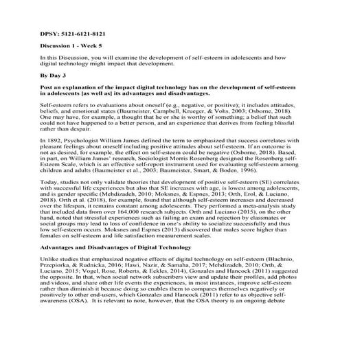 DPSY 6121-8121-5121 Week 5 Discussion 1