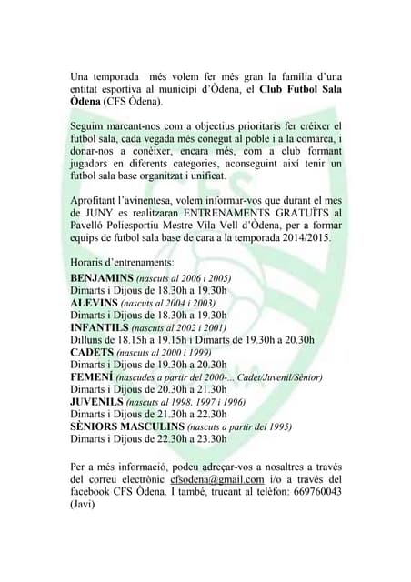 Díptic temporada 2014 2015