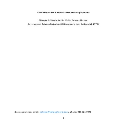 Evolution of mAb Downstream Platforms