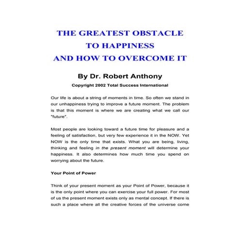 Dr. Robert Anthony | The greatest obstacle to success and how to overcome it