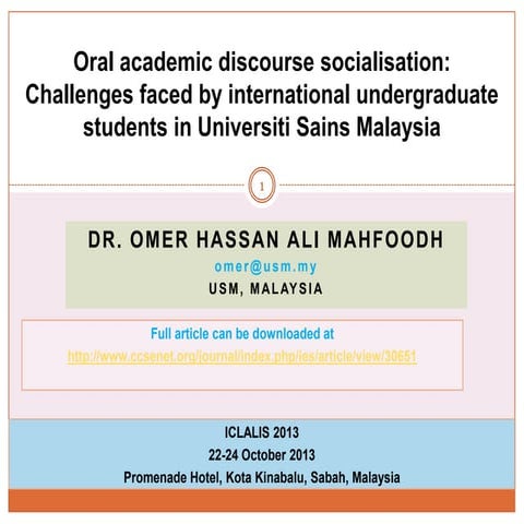 Oral Academic Discourse Socialisation