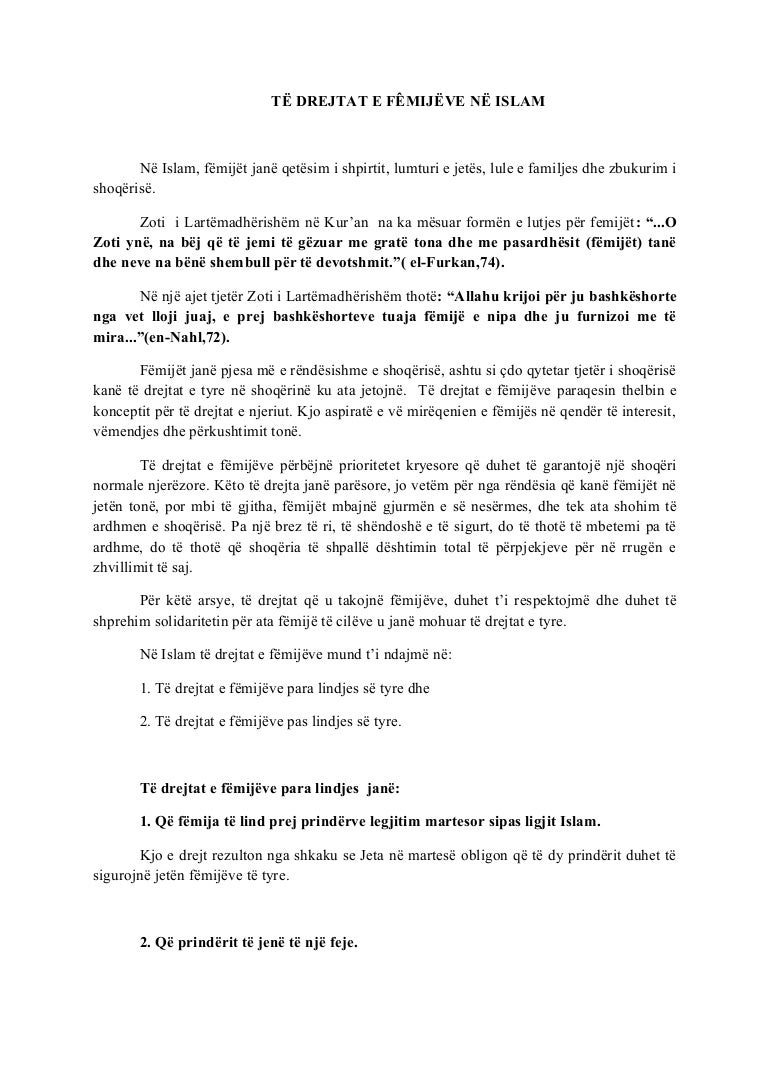 Dr Musli Verbani Te Drejtat E Femijes Ne Islam