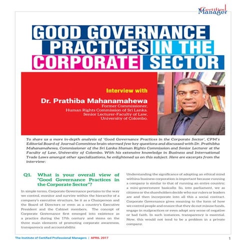 #Good Governance Practices in the Corporate Sector# by Dr. Prathiba ...