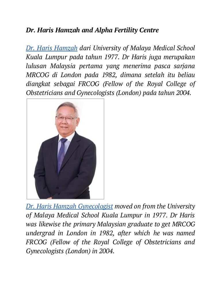 Dr Haris Hamzah And Alpha Fertility Centre