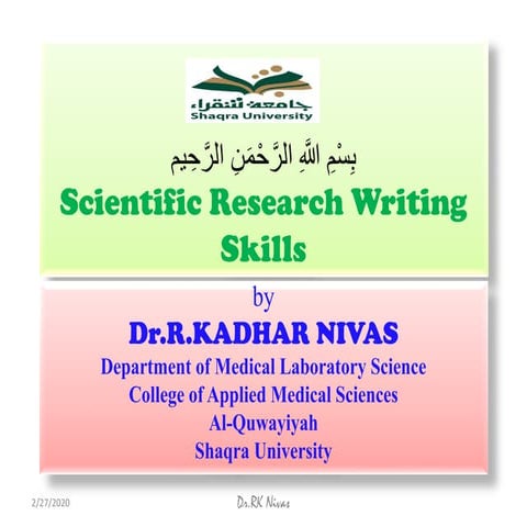 SCIENTIFIC RESEARCH WRITING SKILLS