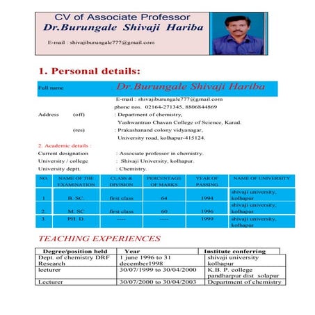 CV of Associate Professor  Dr.Burungale  Shivaji  Hariba