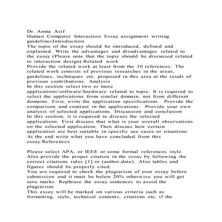 Dr. amna asif human computer interaction essay assignment writin