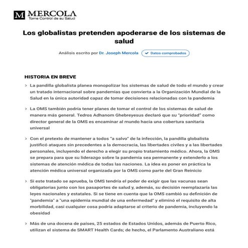 Dr. Mercola. Los globalistas pretenden apoderarse de los sistemas de
salud.pdf