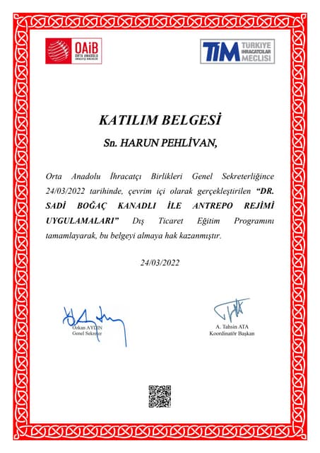 DR. SADİ BOĞAÇ KANADLI İLE ANTREPO REJİMİ UYGULAMALARI