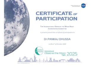 Dr. PANKAJ DHUSSA NASA 2025 INTERNATIONAL OBSERVE THE MOON NIGHT