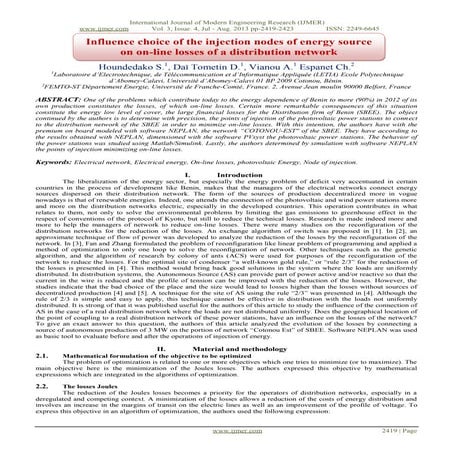 Influence choice of the injection nodes of energy source on on-line losses of...