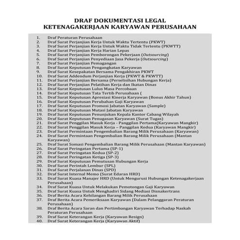 Draf Dokumentasi Legal Ketenagakerjaan Karyawan Perusahaan
