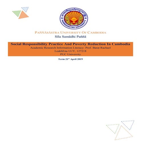 Social Responsibility Practice And Poverty Reduction In Cambodia | PDF