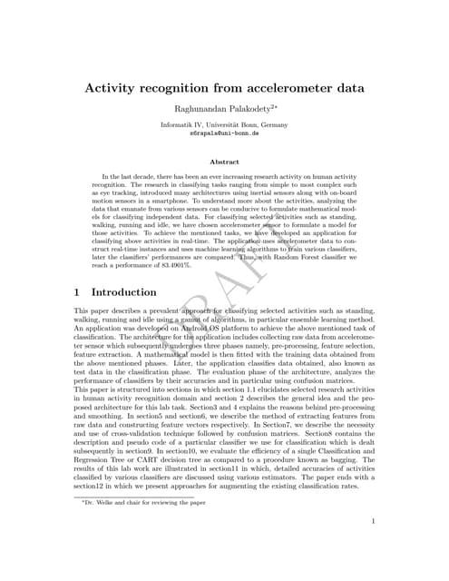 Draft activity recognition from accelerometer data