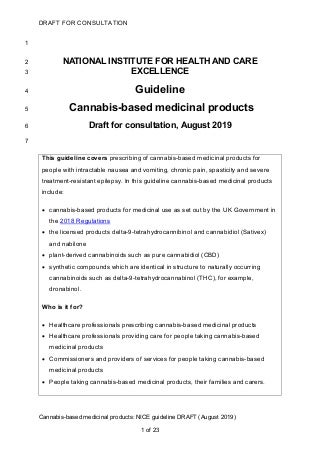 Draft guideline cannabis-based medicinal products by nice