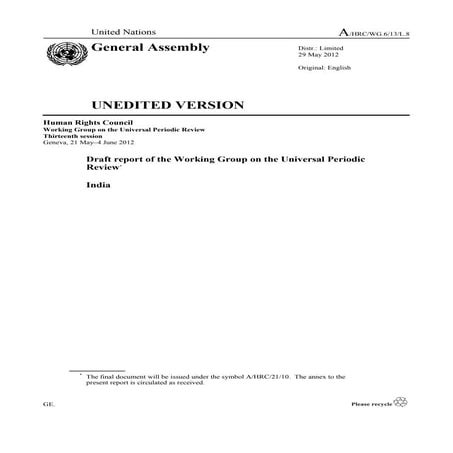 Draft report of the Working Group on the Universal Periodic Review ...
