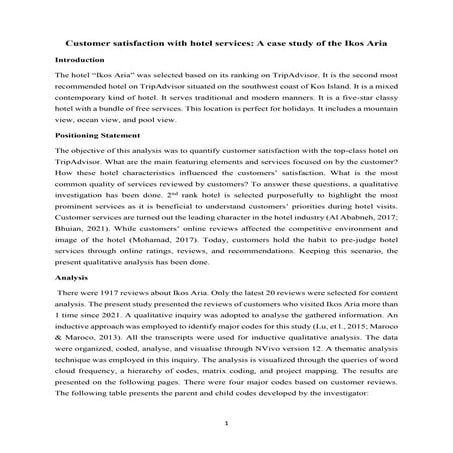 Customer satisfaction with hotel services: A case study of the Ikos Aria