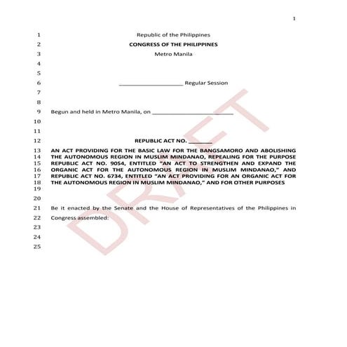 Draft bangsamoro basic law bbl sept10