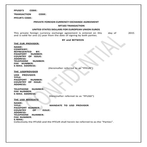 DRAFT CONTRACT USD VS EURO UNCONDITIONAL MT103 | PDF