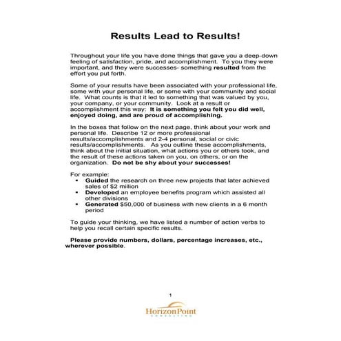 Drafting a Results Resume Guide