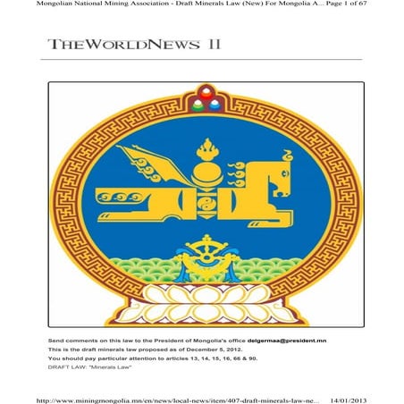 Draft  Minerals  Law (New) Mongolia December 5-2012
