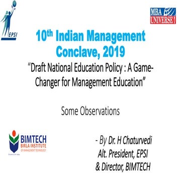 Draft National Education Policy - A Game-changer for Management Education