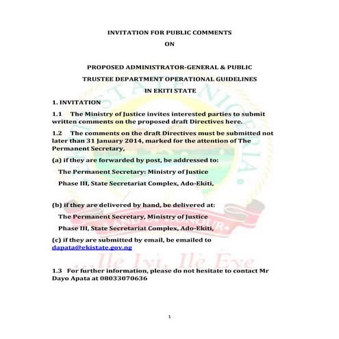 Draft Of Ekiti State Administrator General & Public Trustees Department ...