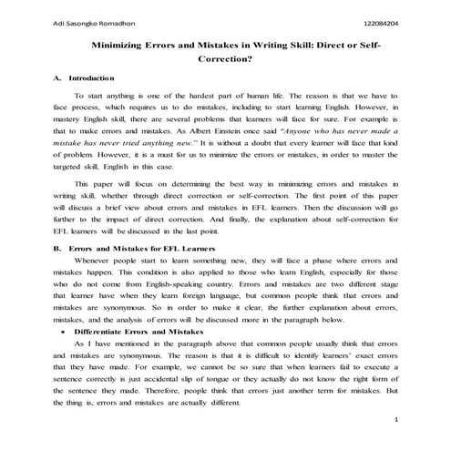 Minimizing Errors and Mistakes in EFL Learners: Direct or Self-correction?