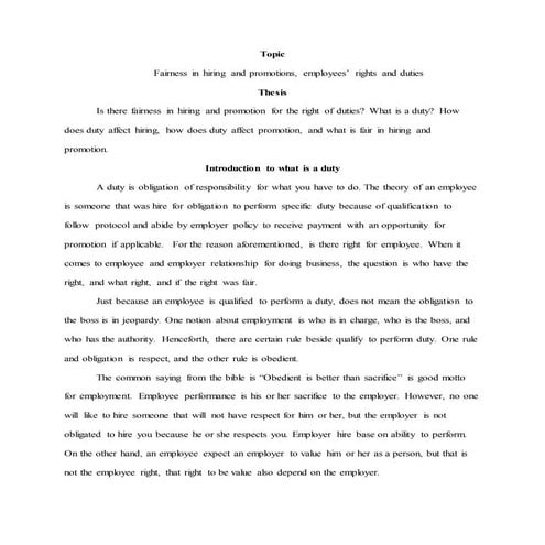 Draft paper for fairness in hiring and promotions, employees’ rights ...