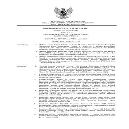 Draft Perdes APBDes Bhuana Jaya | PDF