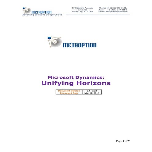 Microsoft Dynamics An Unifying Horizons