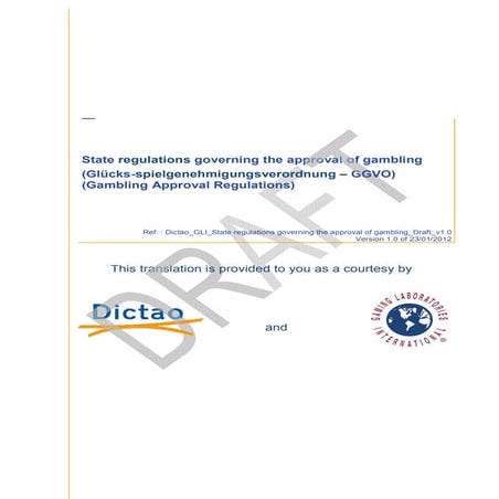 Draft schleswig holstein state regulations governing the approval of gambling...